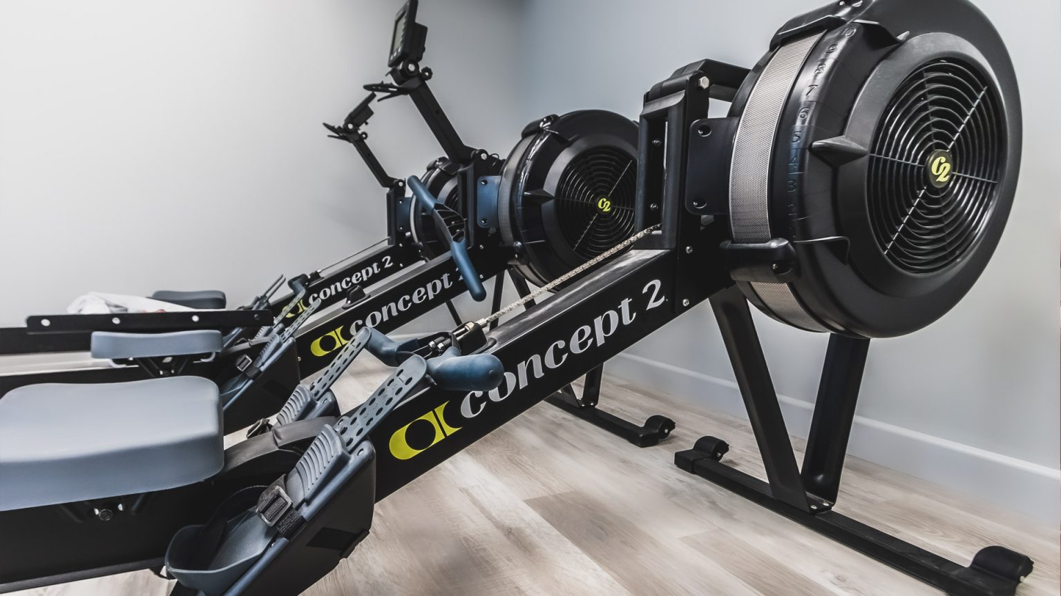 Concept2 rowing machines on the Prime Performance gym floor